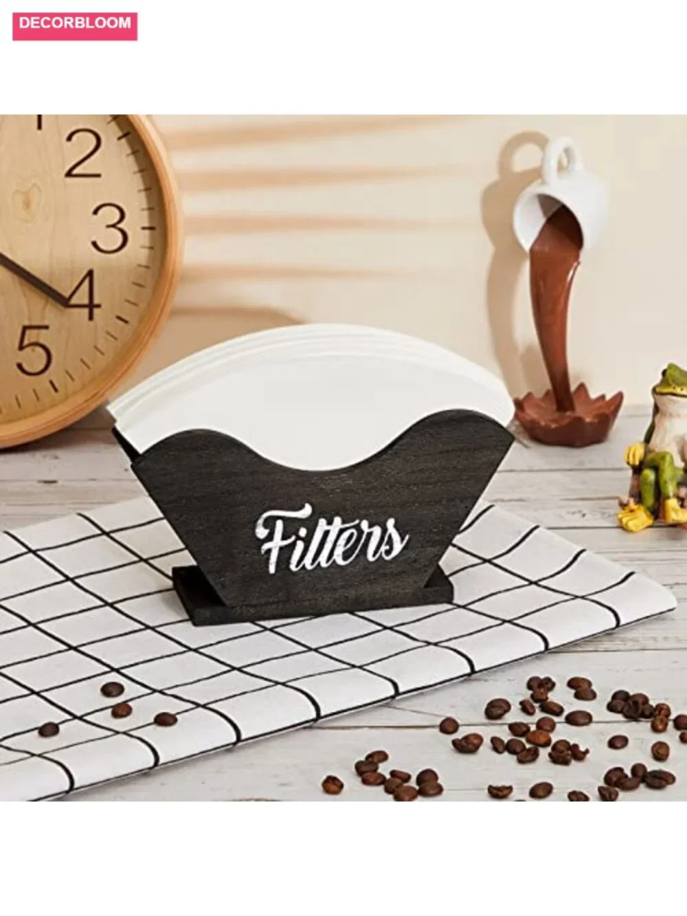 Farmhouse Wooden Coffee Filter Holder Storage Dispenser